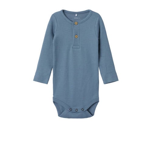 NAME IT BABY romper NBMKAB grijsblauw Jongens Katoen Ronde hals Effen - maat 68 afbeelding