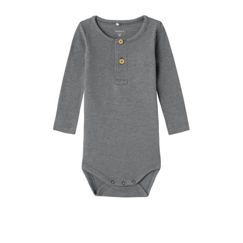 NAME IT BABY romper NBMKAB grijs Jongens Katoen Ronde hals Gemêleerd