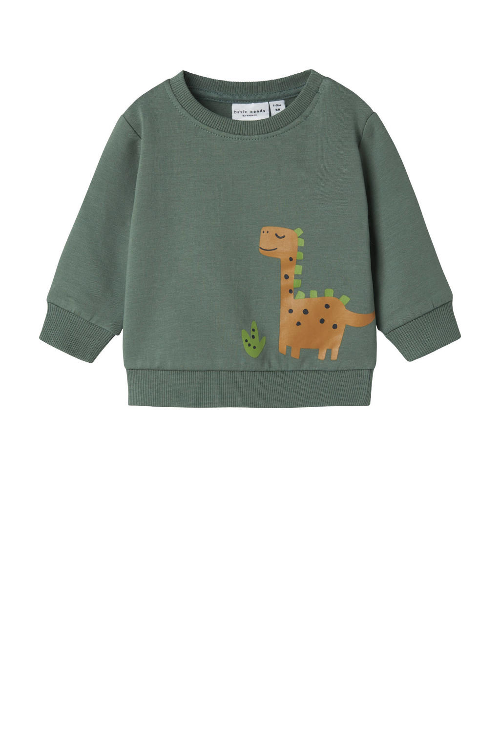 Donkergroene jongens NAME IT BABY sweater met printopdruk, lange mouwen en ronde hals
