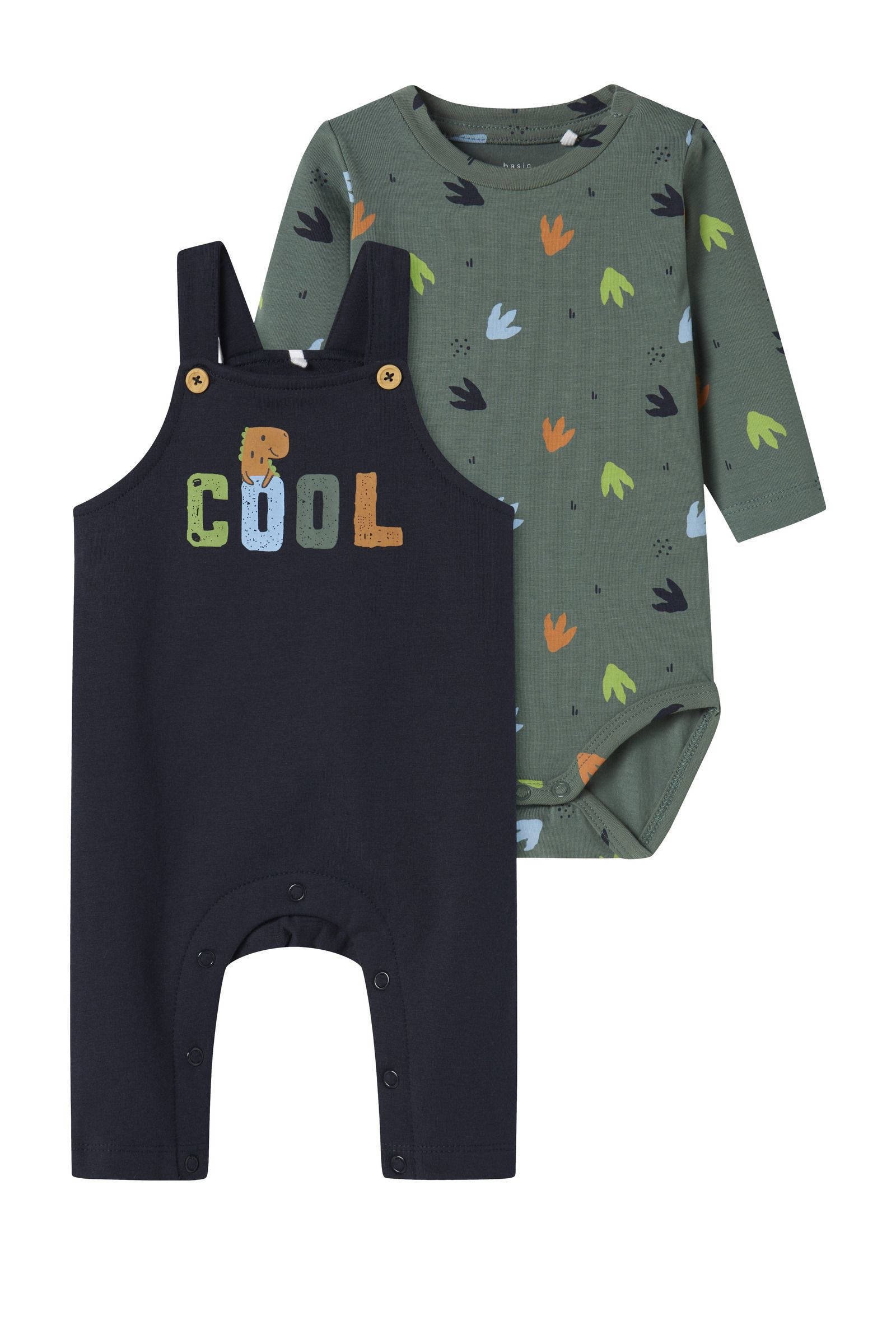 NAME IT BABY tuinbroek romper donkerblauw groen kleertjes