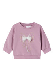 thumbnail: Roze meisjes NAME IT BABY sweater met printopdruk, lange mouwen, ronde hals en 3D applicatie