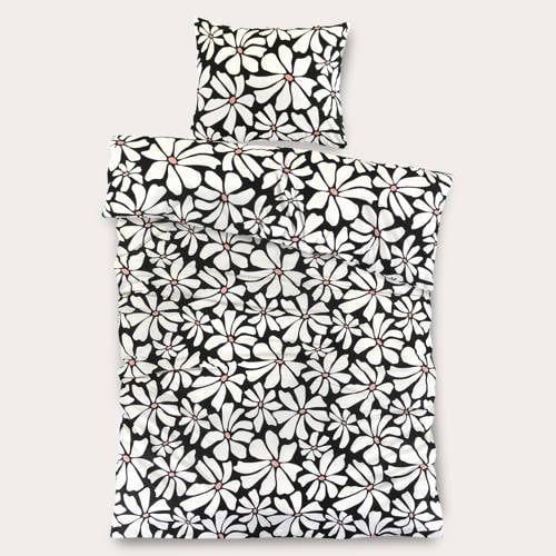 NOUS Kids katoenen dekbedovertrek 1-persoons (140x200 cm) Zwart Bloemen