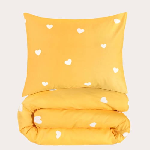 W polyester-katoenen dekbedovertrek 1-persoons (140x200 cm) Geel Hartjes