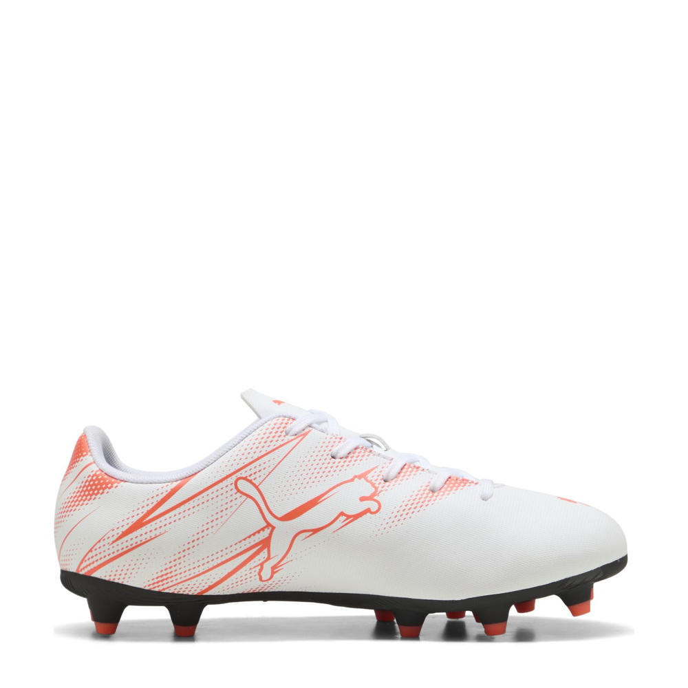 Wit en rode jongens en meisjes Puma ATTACANTO FG AG Jr Junior voetbalschoenen van imitatieleer/voering: mesh/voetbed: eva met veters