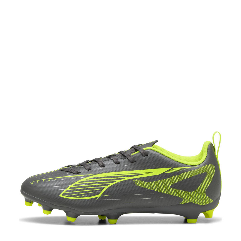 Zwart, geel en zilverkleurige jongens en meisjes Puma Ultra 5 Play FG AG junior voetbalschoenen van imitatieleer/voering: mesh/voetbed: eva met veters