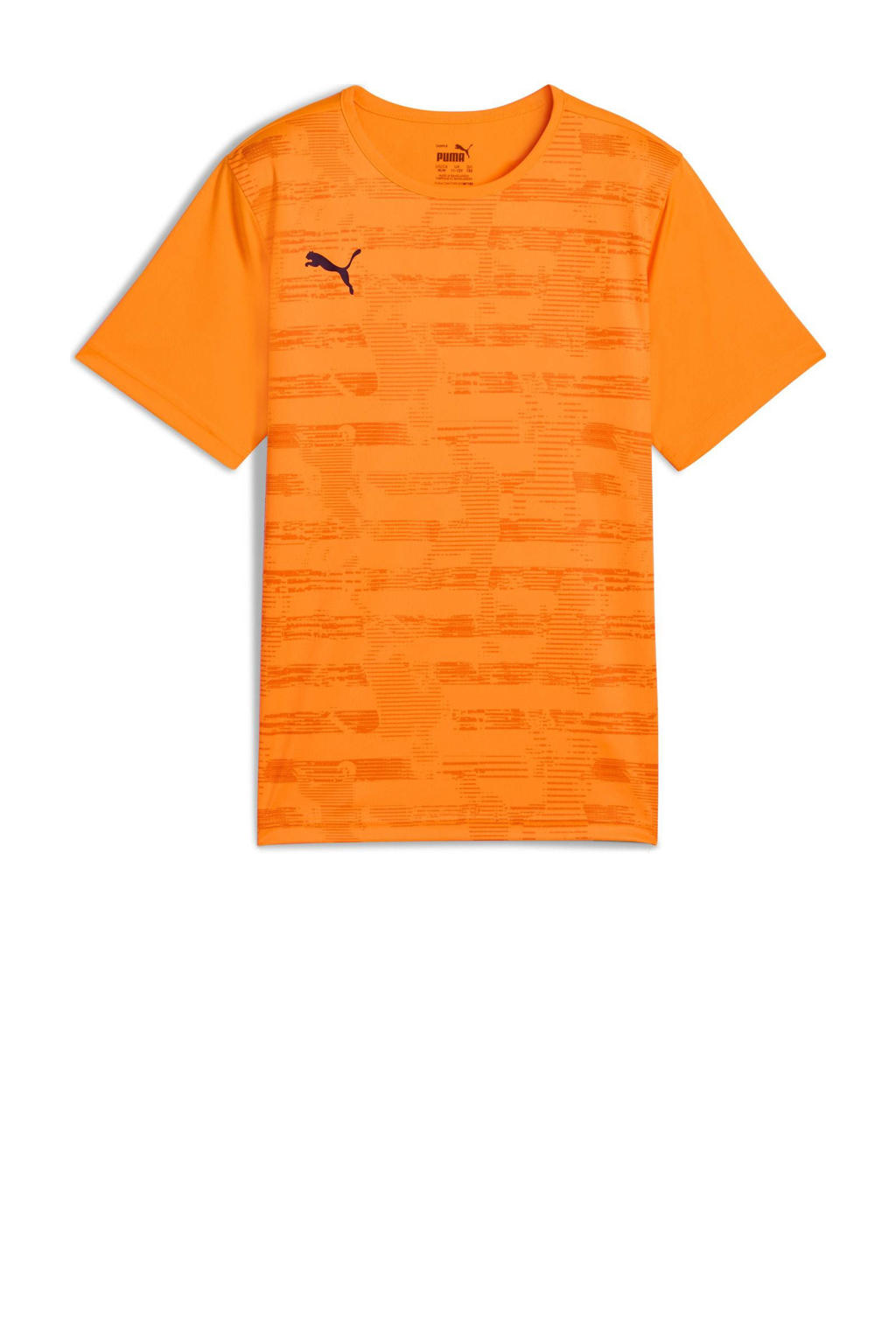 Oranje jongens en meisjes Puma voetbalshirt van polyester met grafische print, korte mouwen en ronde hals