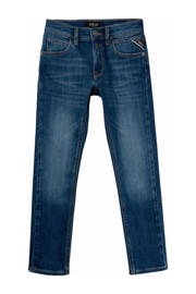 thumbnail: Dark blue denim jongens REPLAY waist regular fit jeans dark blue van stretchdenim met rits- en knoopsluiting en effen