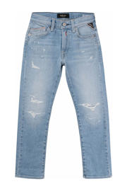 thumbnail: Light blue denim jongens REPLAY waist regular fit jeans van denim met rits- en knoopsluiting en effen