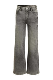 thumbnail: Grey denim meisjes anytime broek van katoen met wijde pijpen, high waist, rits- en knoopsluiting en effen