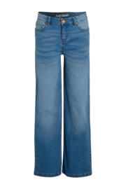 thumbnail: Medium blue denim meisjes anytime wide leg jeans mid blue van katoen met high waist, rits- en knoopsluiting en effen