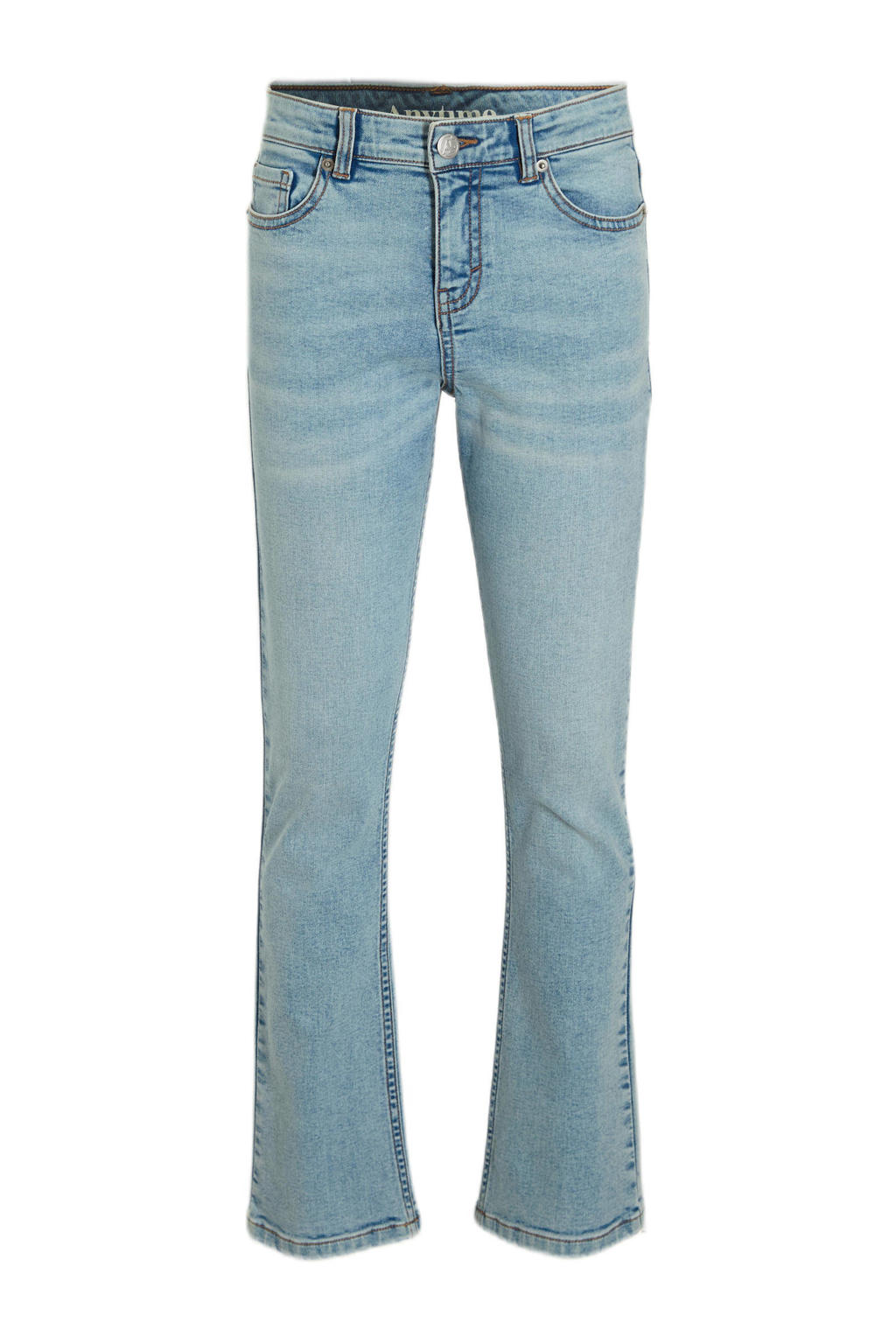 Light blue denim meisjes anytime flared jeans bleached van katoen met regular waist, rits- en knoopsluiting en effen