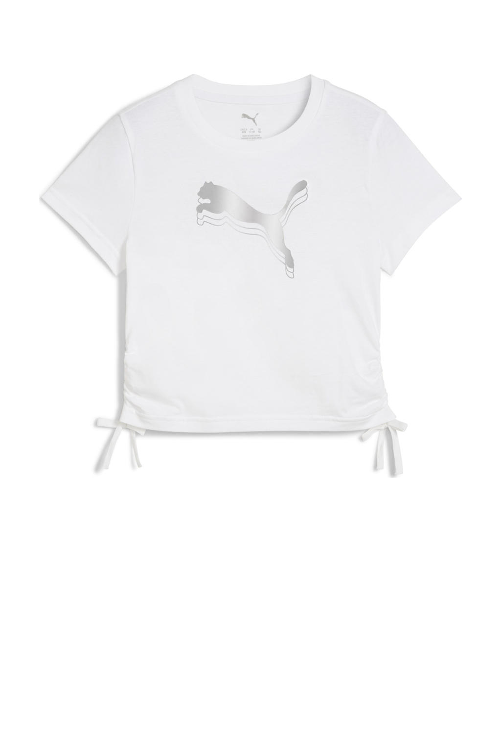Witte meisjes Puma T-shirt van katoen met logo dessin, korte mouwen en ronde hals