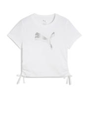 thumbnail: Witte meisjes Puma T-shirt van katoen met logo dessin, korte mouwen en ronde hals