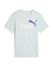 thumbnail: Lichtblauwe jongens en meisjes Puma T-shirt van katoen met logo dessin, korte mouwen en ronde hals