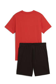thumbnail: Rood en zwarte jongens en meisjes Puma T-shirt + short van katoen met logo dessin, korte mouwen, ronde hals en elastische tailleband met koord