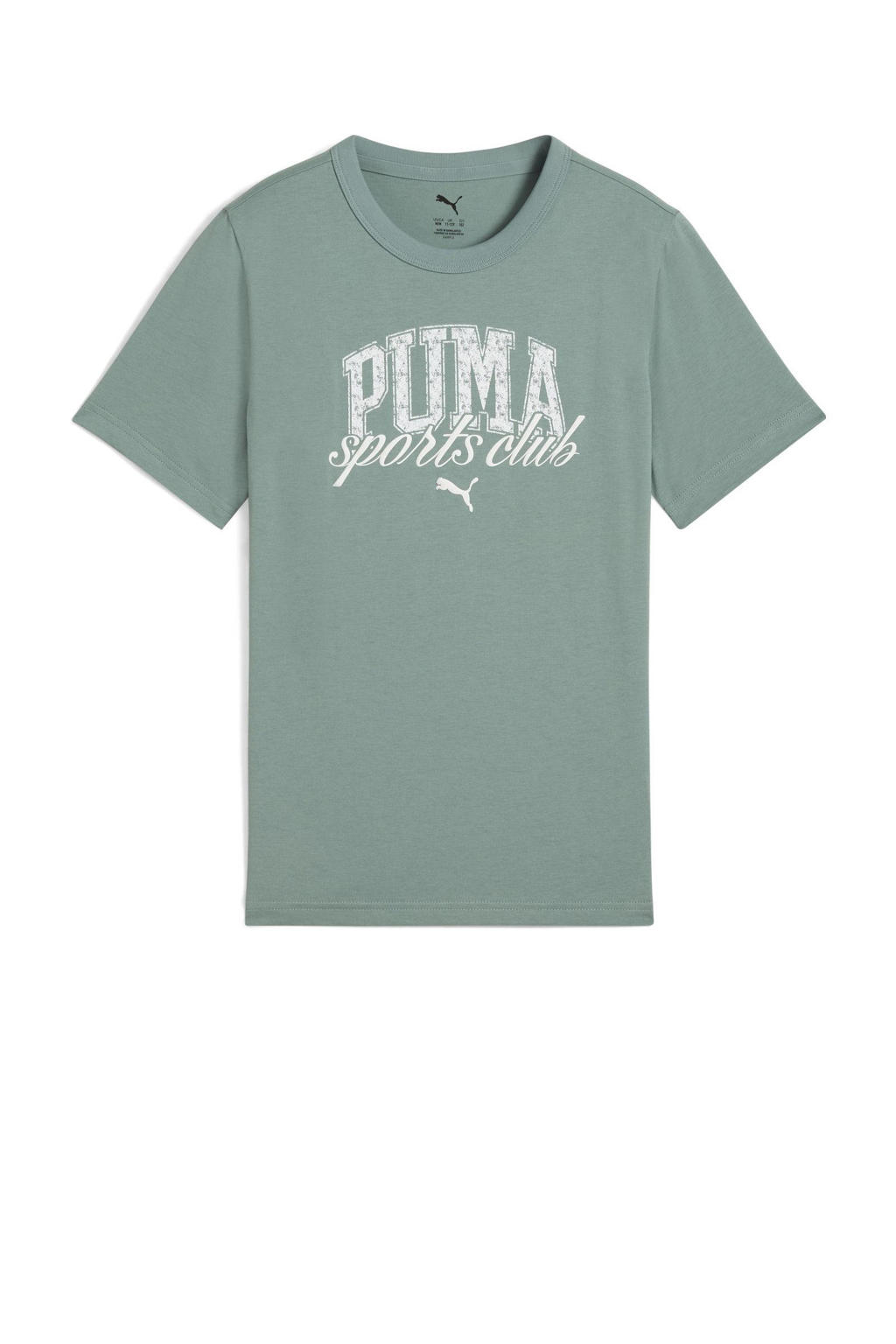 Groene jongens en meisjes Puma T-shirt Class Graphic van katoen met printopdruk, korte mouwen en ronde hals