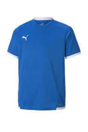 thumbnail: Blauw en witte jongens en meisjes Puma junior voetbalshirt teamLIGA van polyester met effen, korte mouwen en ronde hals