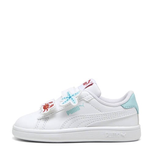 Puma Smash 3.0 Badges V sneakers wit/lichtblauw/rood Jongens/Meisjes Leer