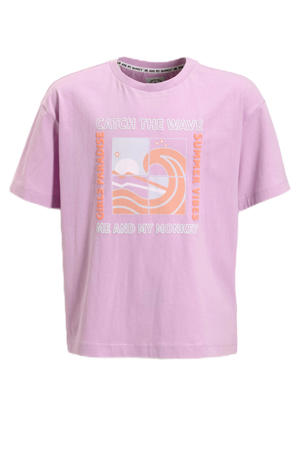 oversized T-shirt met printopdruk paars