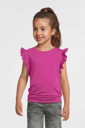 anytime T-shirt met ruffle magenta