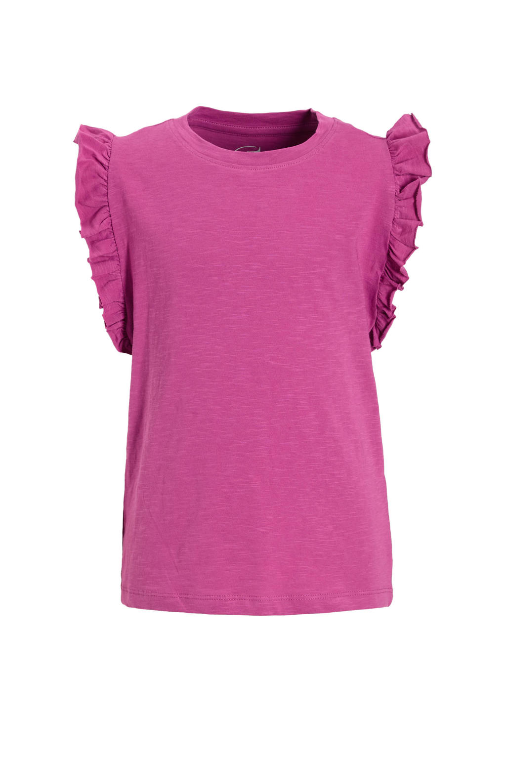 Magentakleurige meisjes anytime anytime T-shirt van katoen met effen, korte mouwen en ronde hals