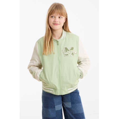 Me & My Monkey bomberjack groen/wit Jas Meisjes Polyester Ronde hals Printopdruk