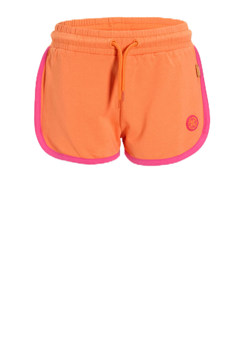 Oranje en roze meisjes Orange Stars sweatshort van katoen met elastische tailleband met koord en effen