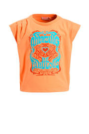 thumbnail: Oranje meisjes Orange Stars T-shirt van polyester met printopdruk, korte mouwen en ronde hals