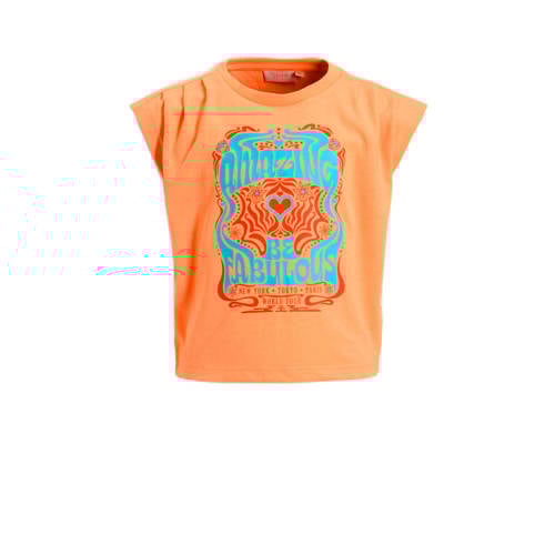 Orange Stars T-shirt met printopdruk oranje Meisjes Polyester Ronde hals