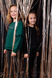 thumbnail: Groen en gouden meisjes Quapi sweater met effen, lange mouwen, ronde hals, knoopsluiting en geribde boorden