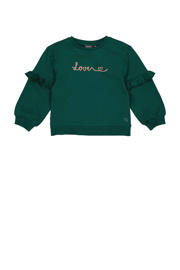 thumbnail: Groen en gouden meisjes Quapi sweater met effen, lange mouwen, ronde hals, knoopsluiting en geribde boorden