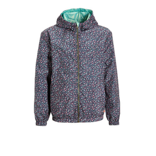 Orange Stars reversible jacket ditsy floral print Jas Blauw Meisjes Polyester Capuchon
