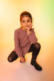 thumbnail: Quapi x Monique Smit jurk ZADA met all over print roze/beige/antraciet