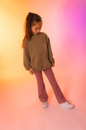 flared fit broek ZUZE met all over print roze/beige/antraciet