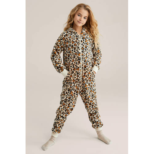 WE Fashion fleece onesie panterprint Beige Dierenprint