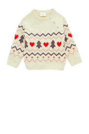 thumbnail: Ecru meisjes s.Oliver kersttrui van polyester met lange mouwen, ronde hals en knoopsluiting