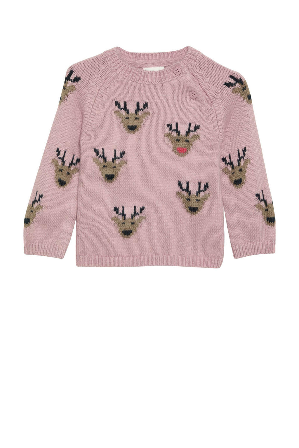 Roze meisjes s.Oliver kersttrui van katoen met lange mouwen, ronde hals en knoopsluiting