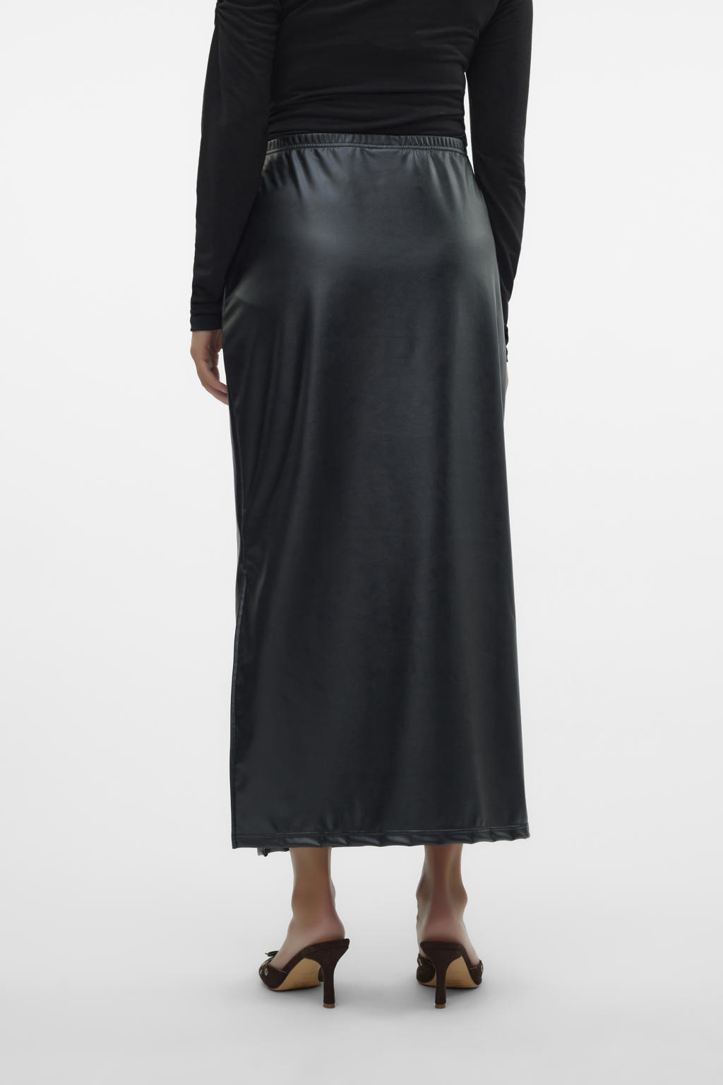 Zwarte dames MAMALICIOUS imitatieleren zwangerschapsrok met regular waist en elastische tailleband