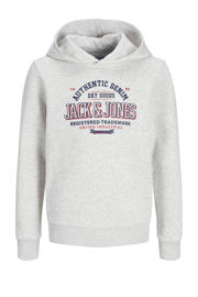 thumbnail: Witte jongens JACK & JONES JUNIOR hoodie melange van sweat materiaal met logo dessin, lange mouwen en capuchon