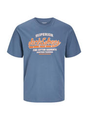 thumbnail: Blauwe jongens JACK & JONES JUNIOR T-shirt van katoen met logo dessin, korte mouwen en ronde hals