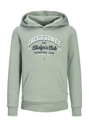 thumbnail: Groene jongens JACK & JONES JUNIOR hoodie van sweat materiaal met logo dessin, lange mouwen en capuchon