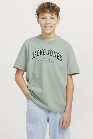 T-shirt JJECALEB VARSITY met logo zachtgroen