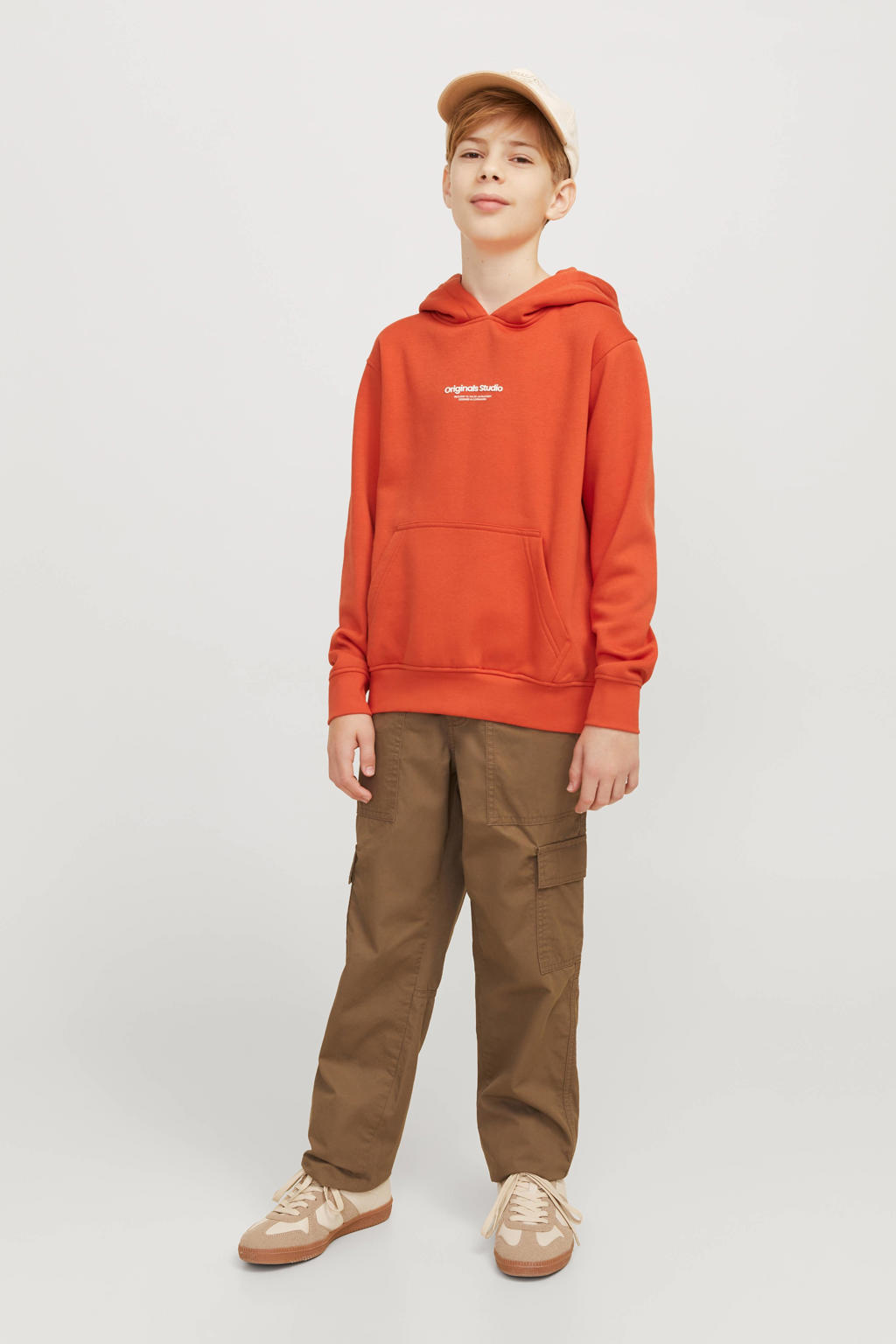JACK & JONES JUNIOR hoodie JORVESTERBRO met tekst oranjerood