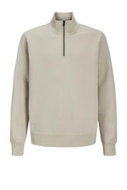thumbnail: Beige jongens JACK & JONES JUNIOR sweater met effen, lange mouwen, opstaande kraag en halve rits