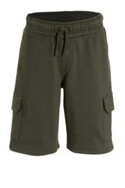 thumbnail: Kakikleurige jongens anytime cargo sweat short van katoen met elastische tailleband met koord en effen