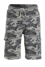 thumbnail: Grijze jongens anytime sweatshort camo van katoen met elastische tailleband met koord
