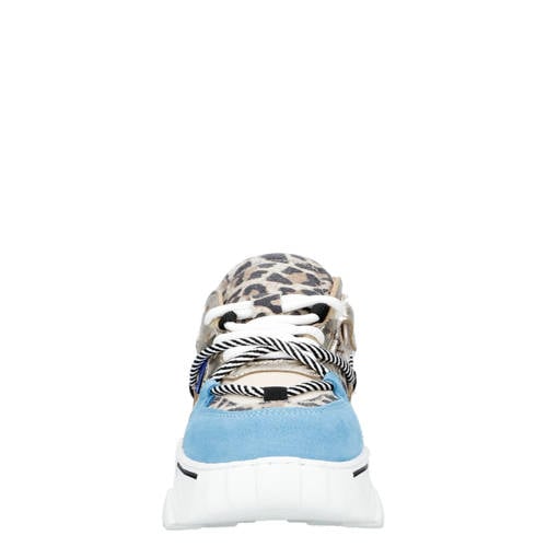 DWRS Jupiter leopard chunky leren sneakers beige/blauw Meisjes Leer Meerkleurig