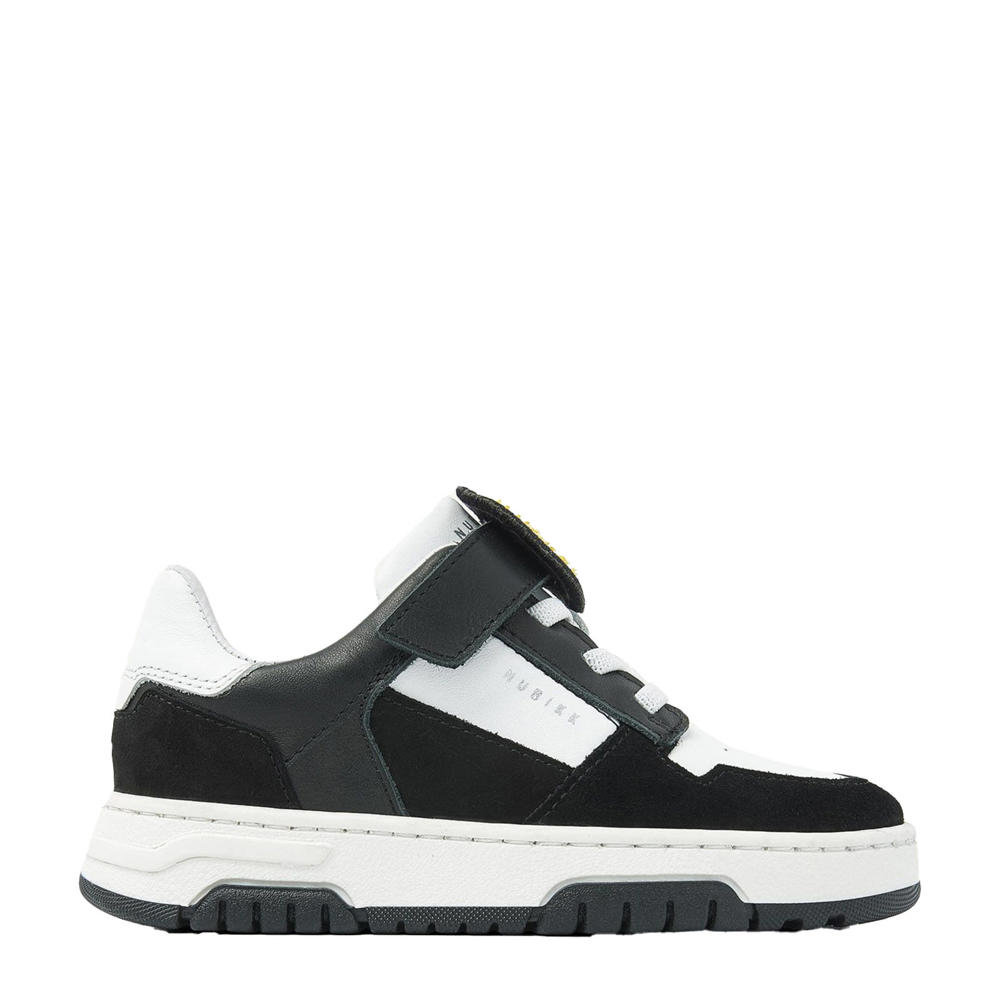 Zwart en witte jongens Nubikk Basket Court Jr leren sneakers van 75% leer/25% suède met elastische veter- met klittenbandsluiting