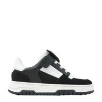 thumbnail: Zwart en witte jongens Nubikk Basket Court Jr leren sneakers van 75% leer/25% suède met elastische veter- met klittenbandsluiting