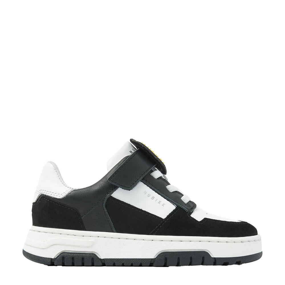 Zwart en witte jongens Nubikk Basket Court Jr leren sneakers van 75% leer/25% suède met elastische veter- met klittenbandsluiting